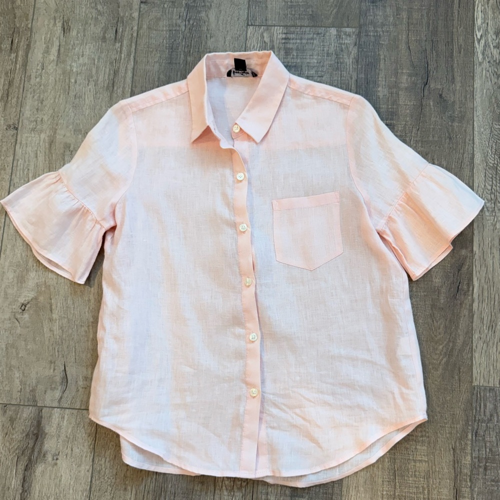 Lord & Taylor Peach Button-Up Blouse, Petite Sm
